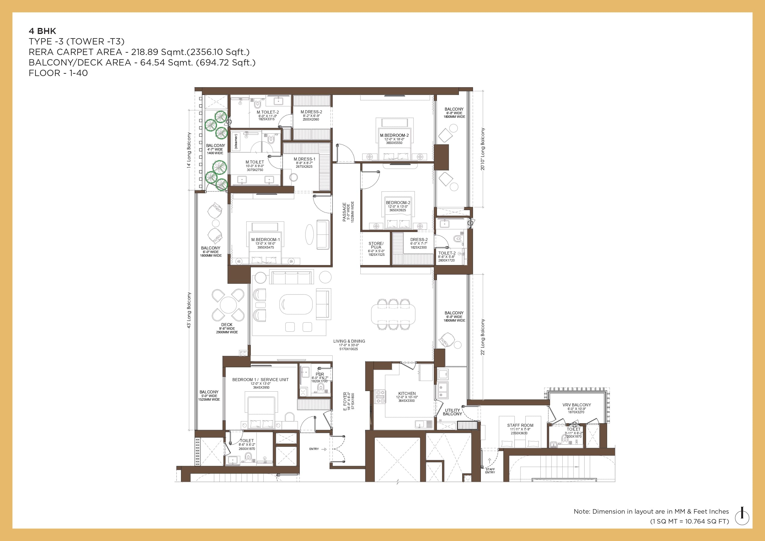 4 BHK floor plan variation 2