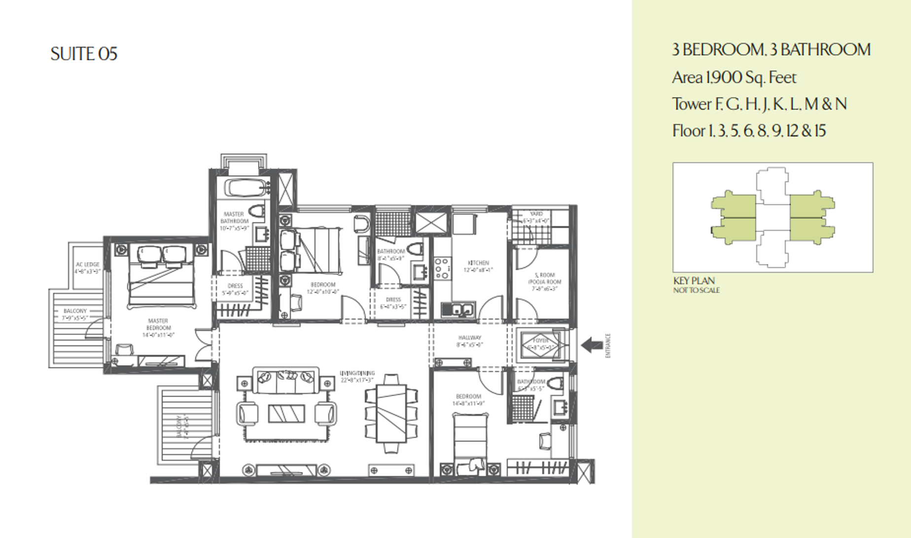 3 BHK floor plan variation 1