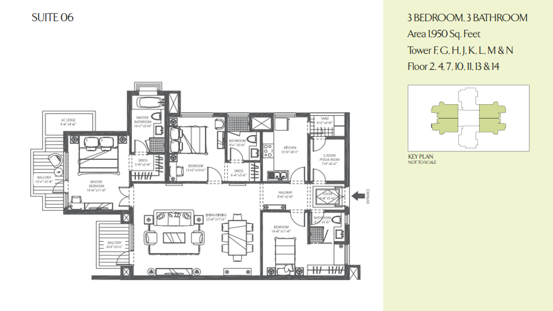3 BHK floor plan variation 2