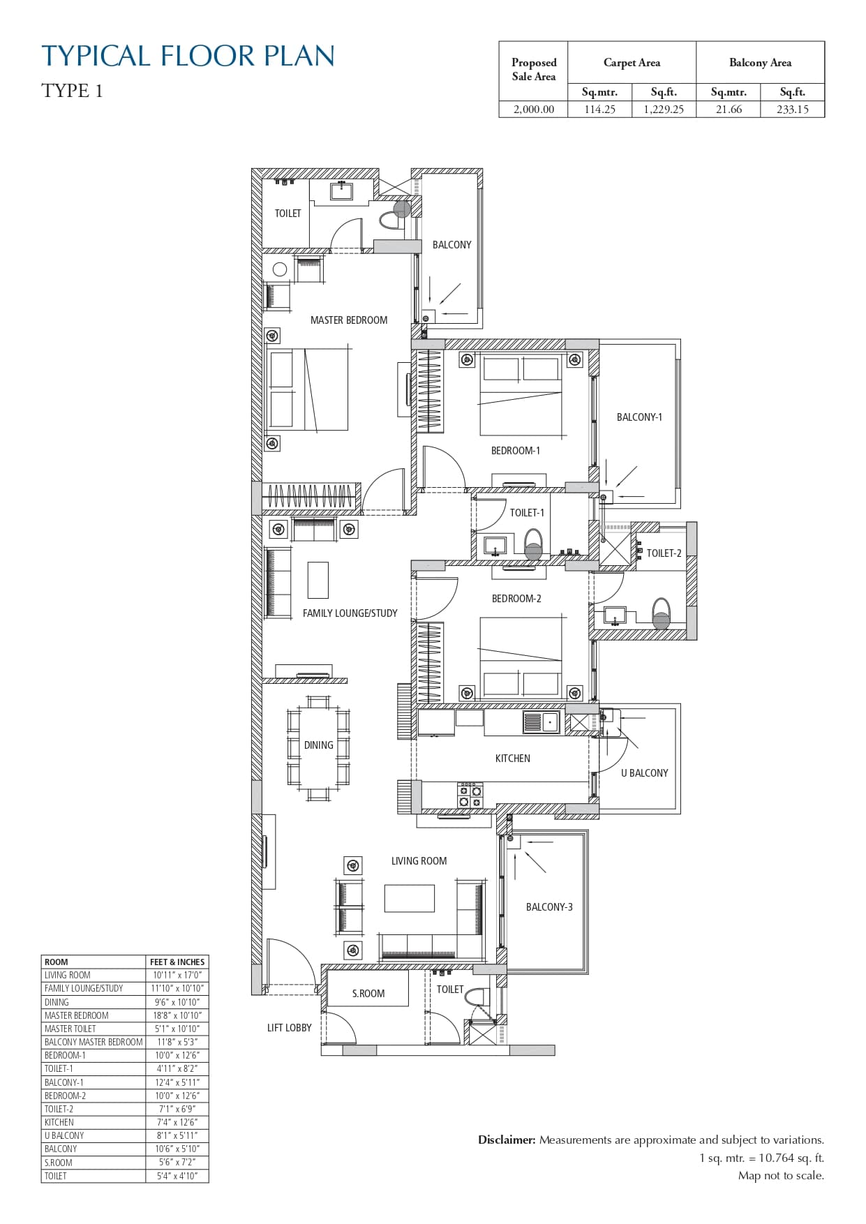 3 BHK floor plan variation 1