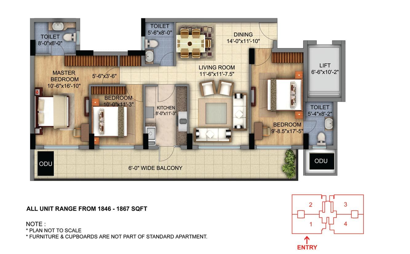 3 BHK floor plan variation 1