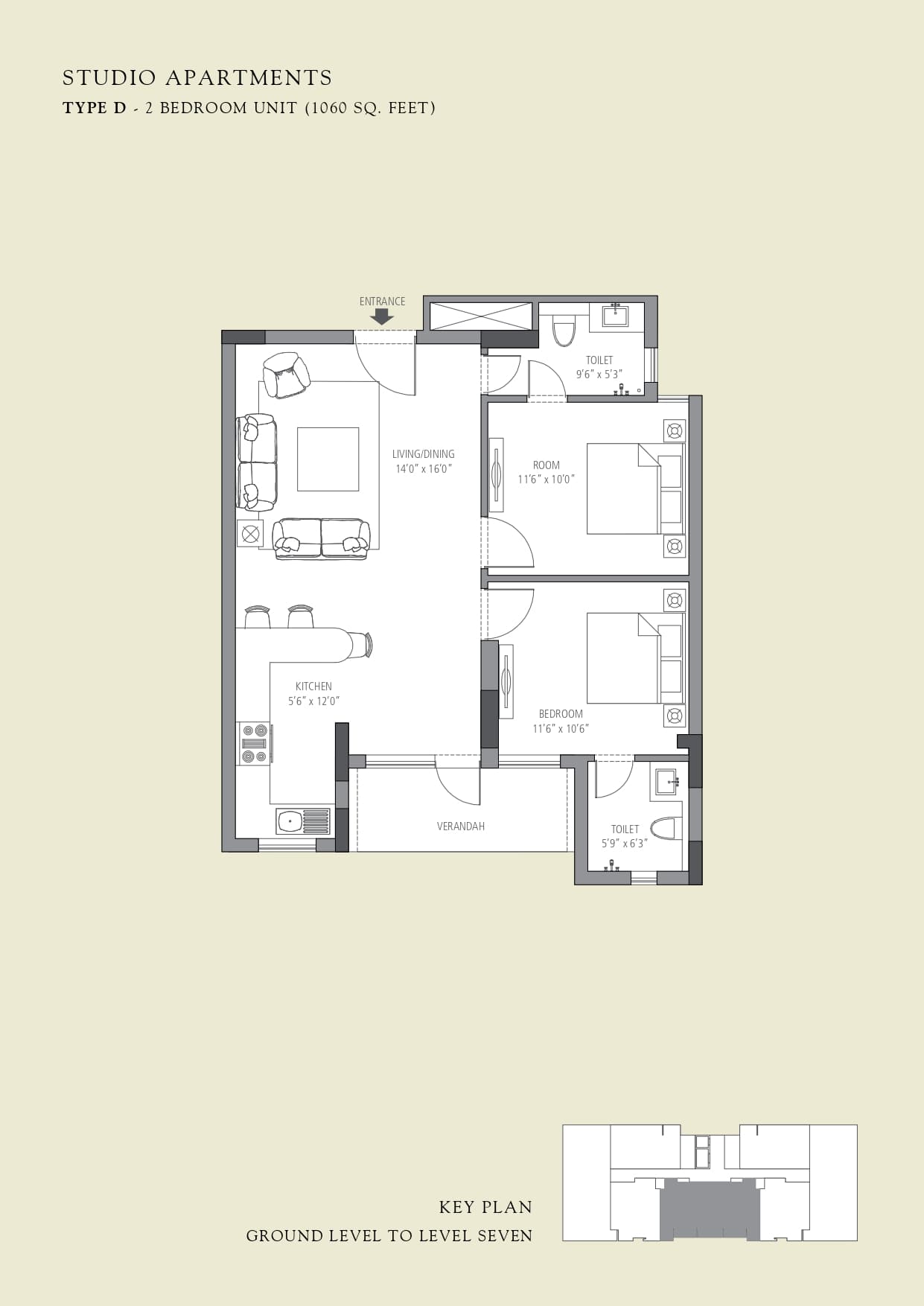 2 BHK floor plan variation 3