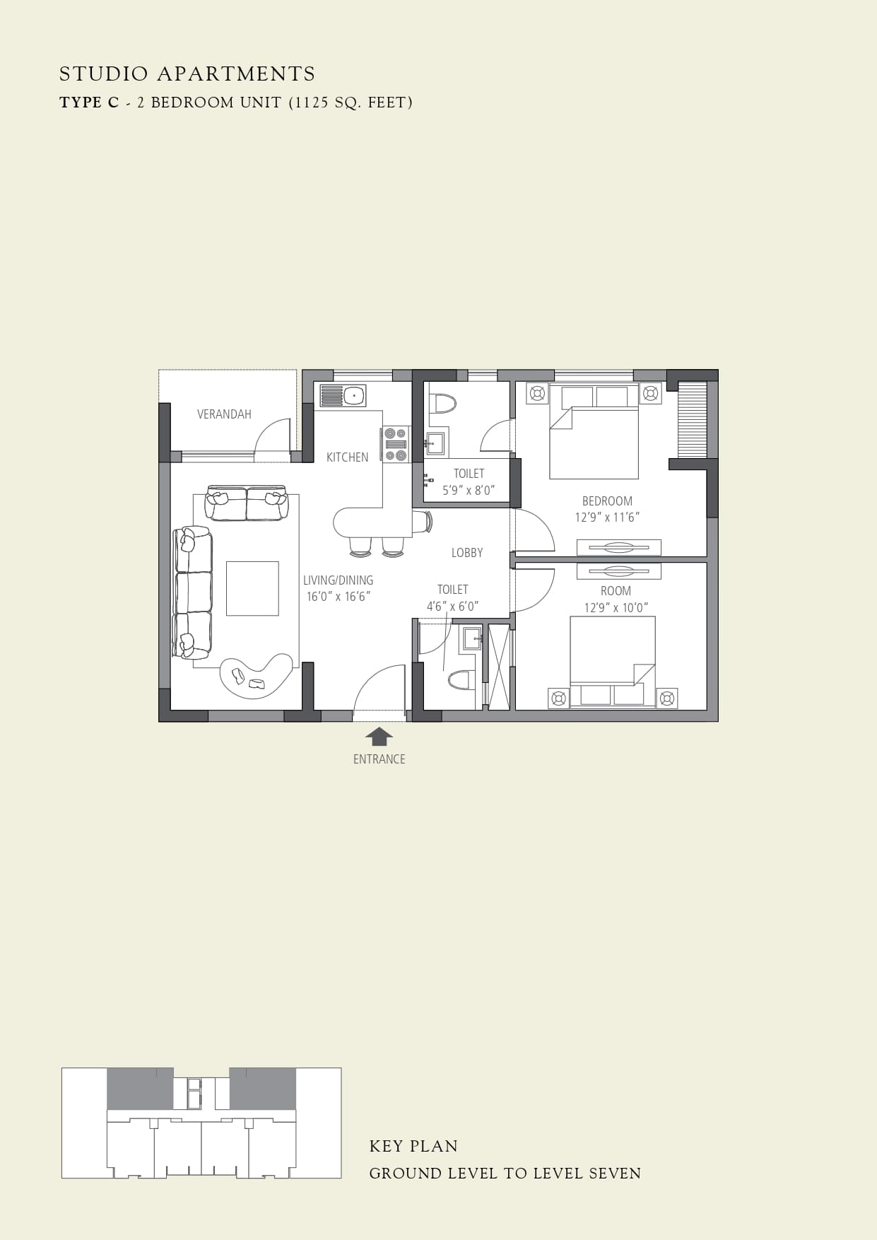 2 BHK floor plan variation 2