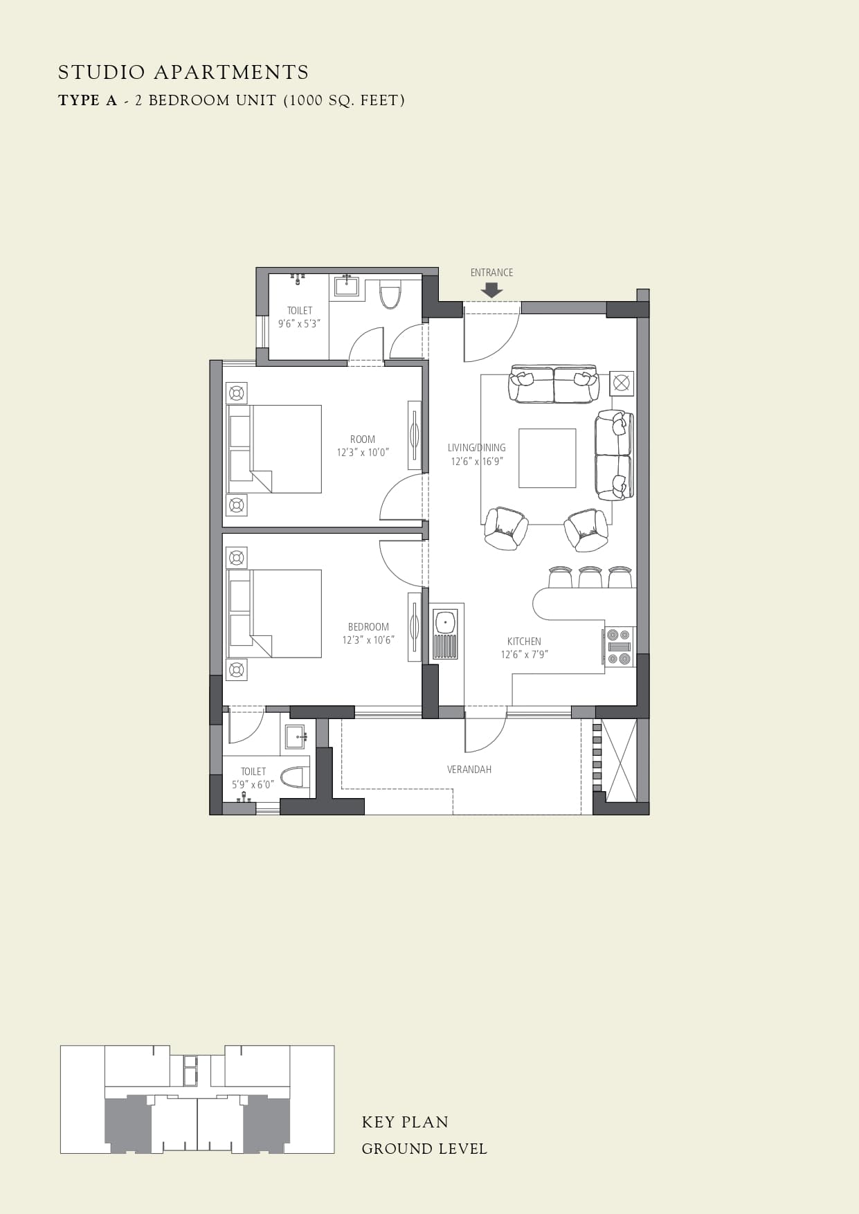 2 BHK floor plan variation 1