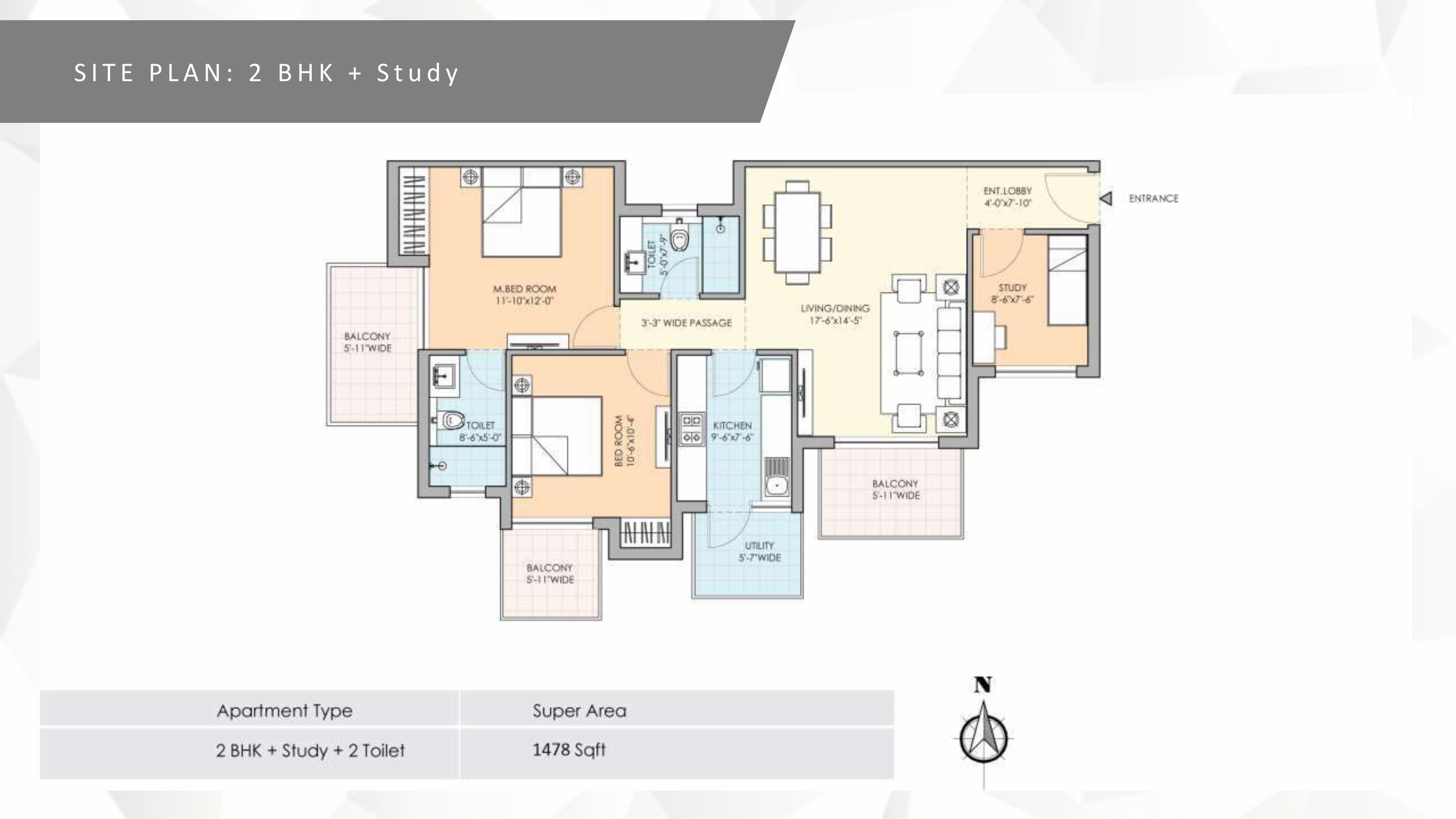 2 BHK floor plan variation 2