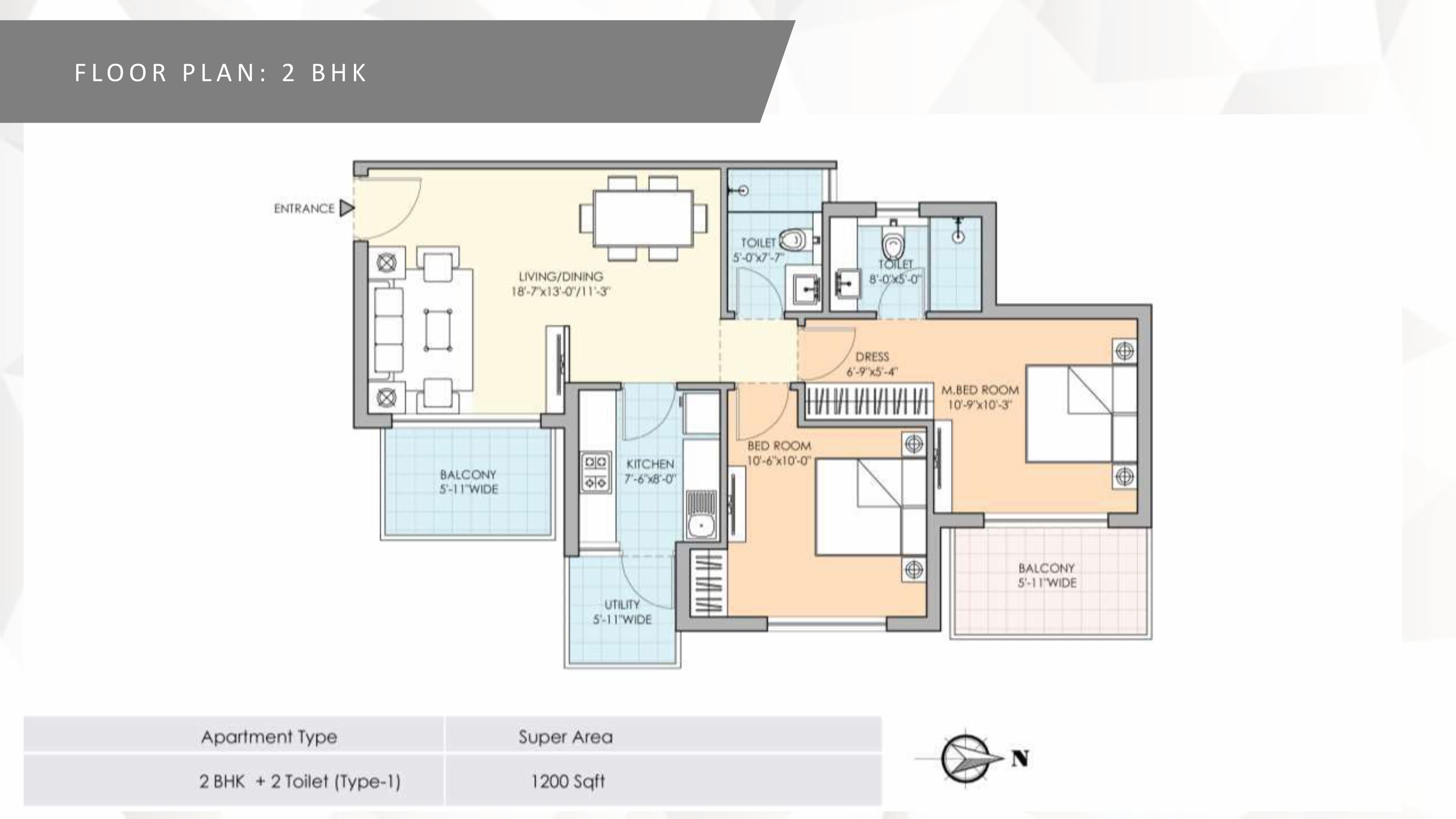 2 BHK floor plan variation 1