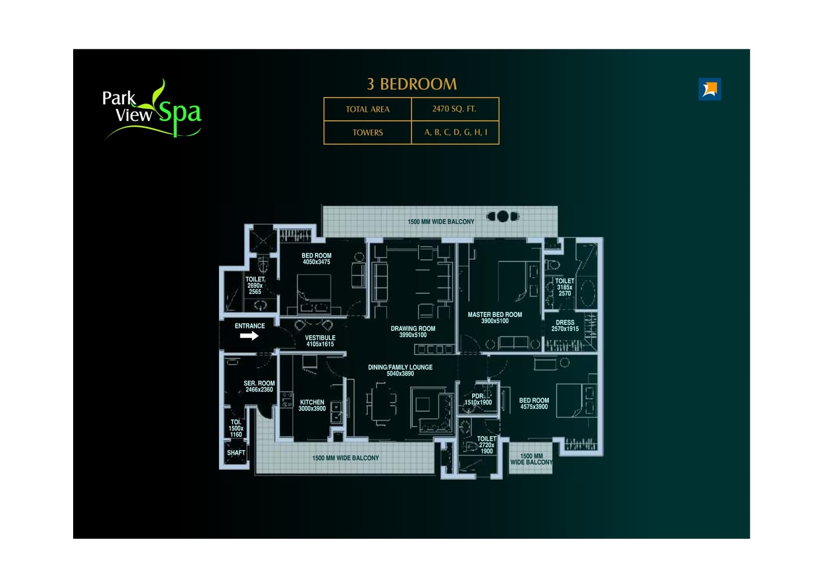 3 BHK floor plan variation 1