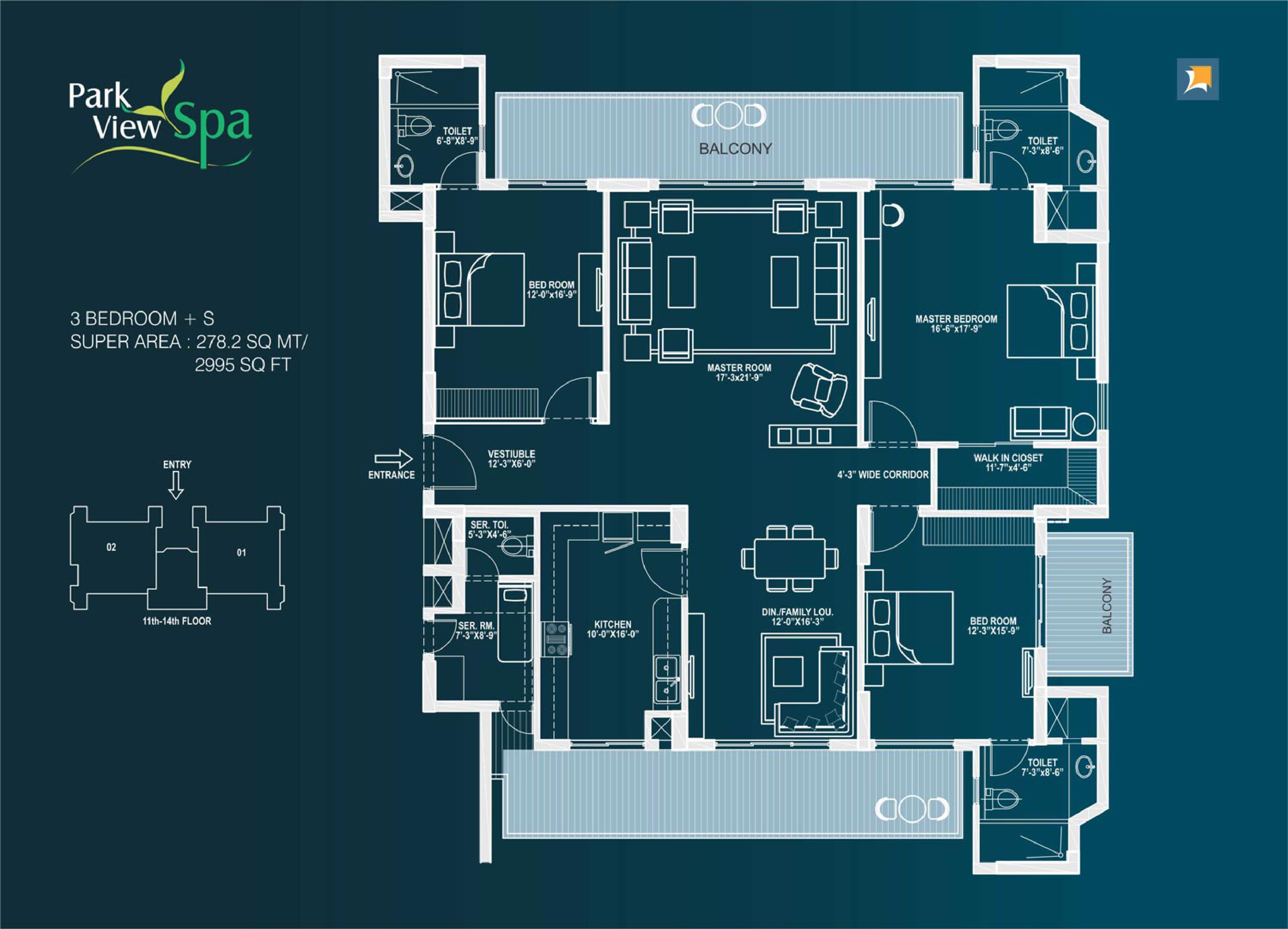 3 BHK floor plan variation 2