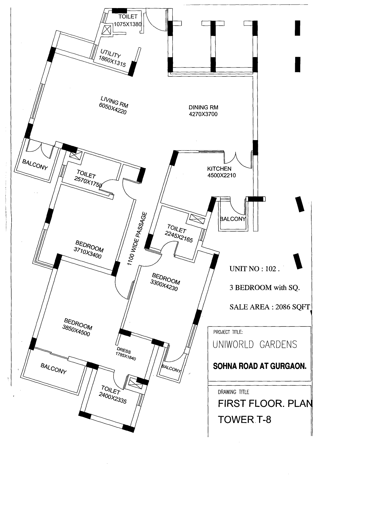 3 BHK floor plan variation 3