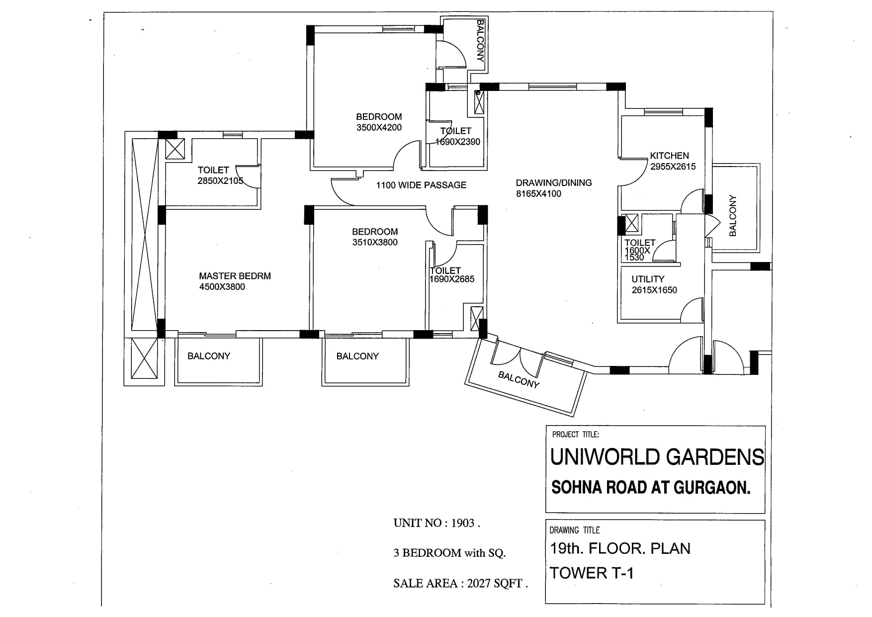 3 BHK floor plan variation 2