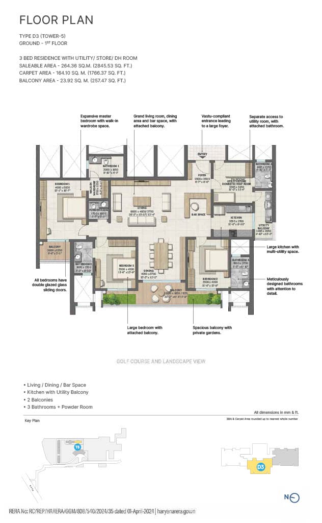 3 BHK floor plan variation 1