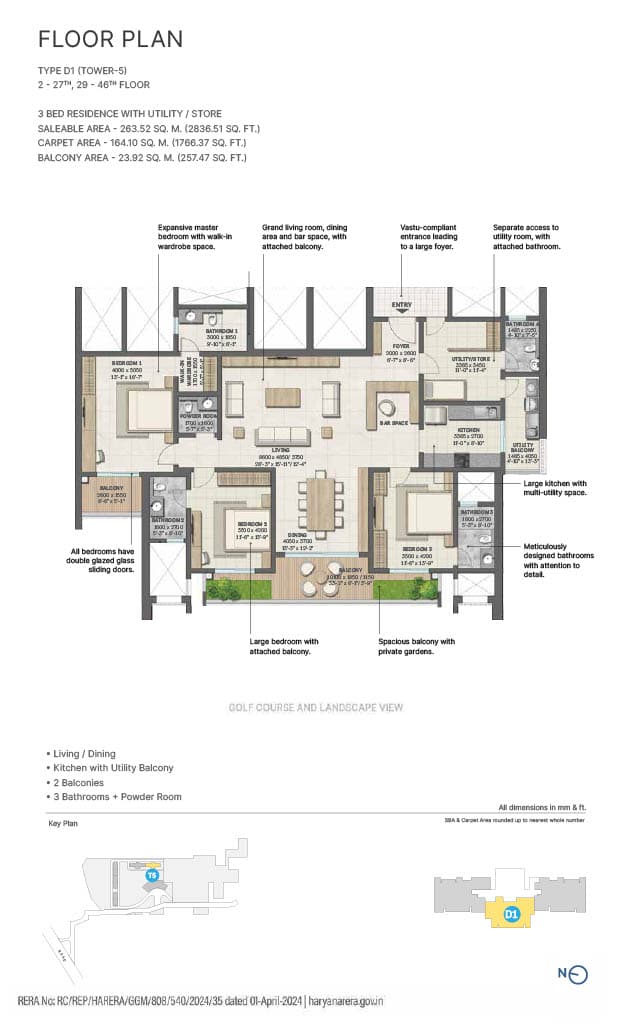 3 BHK floor plan variation 2