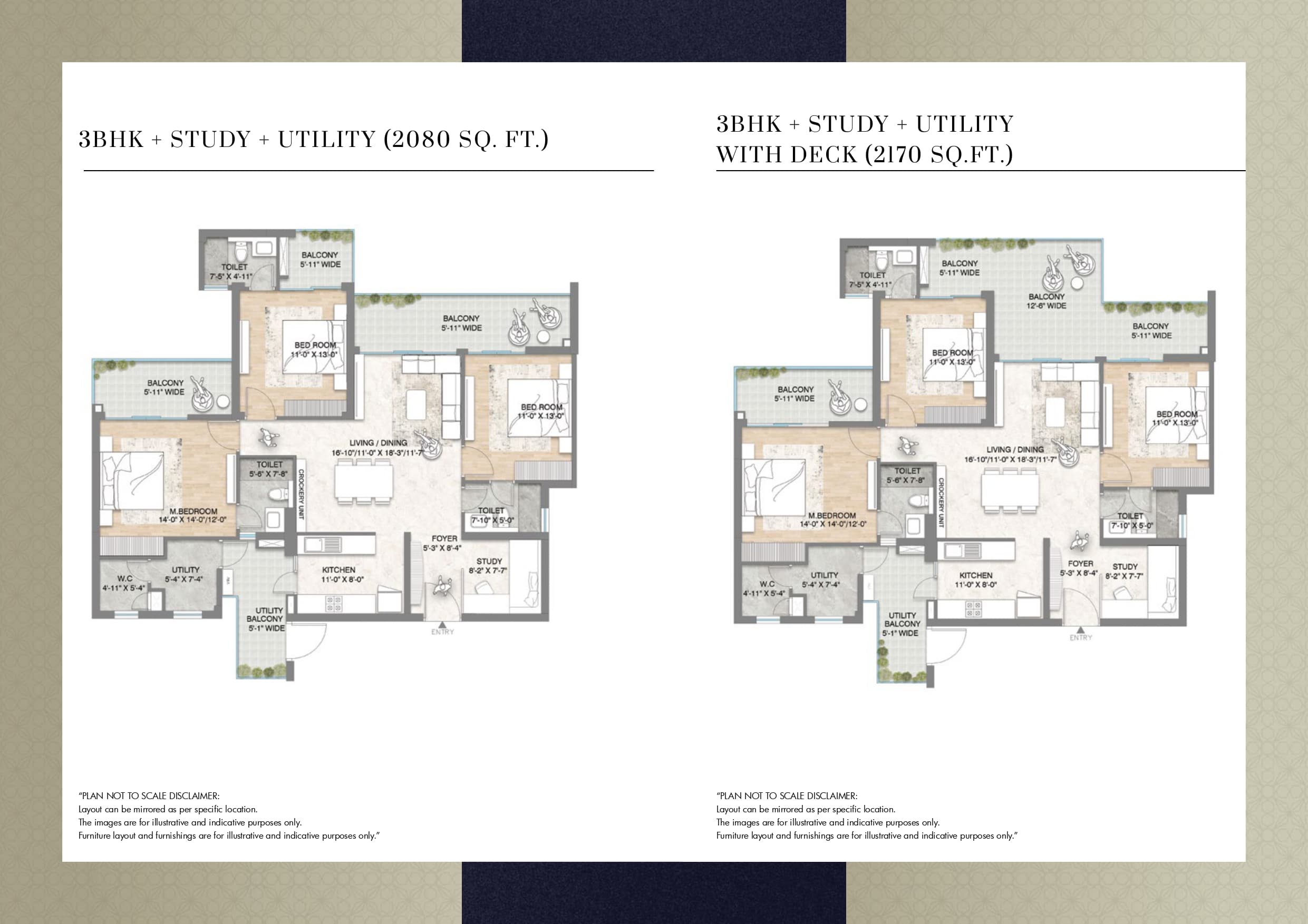 3 BHK floor plan variation 3