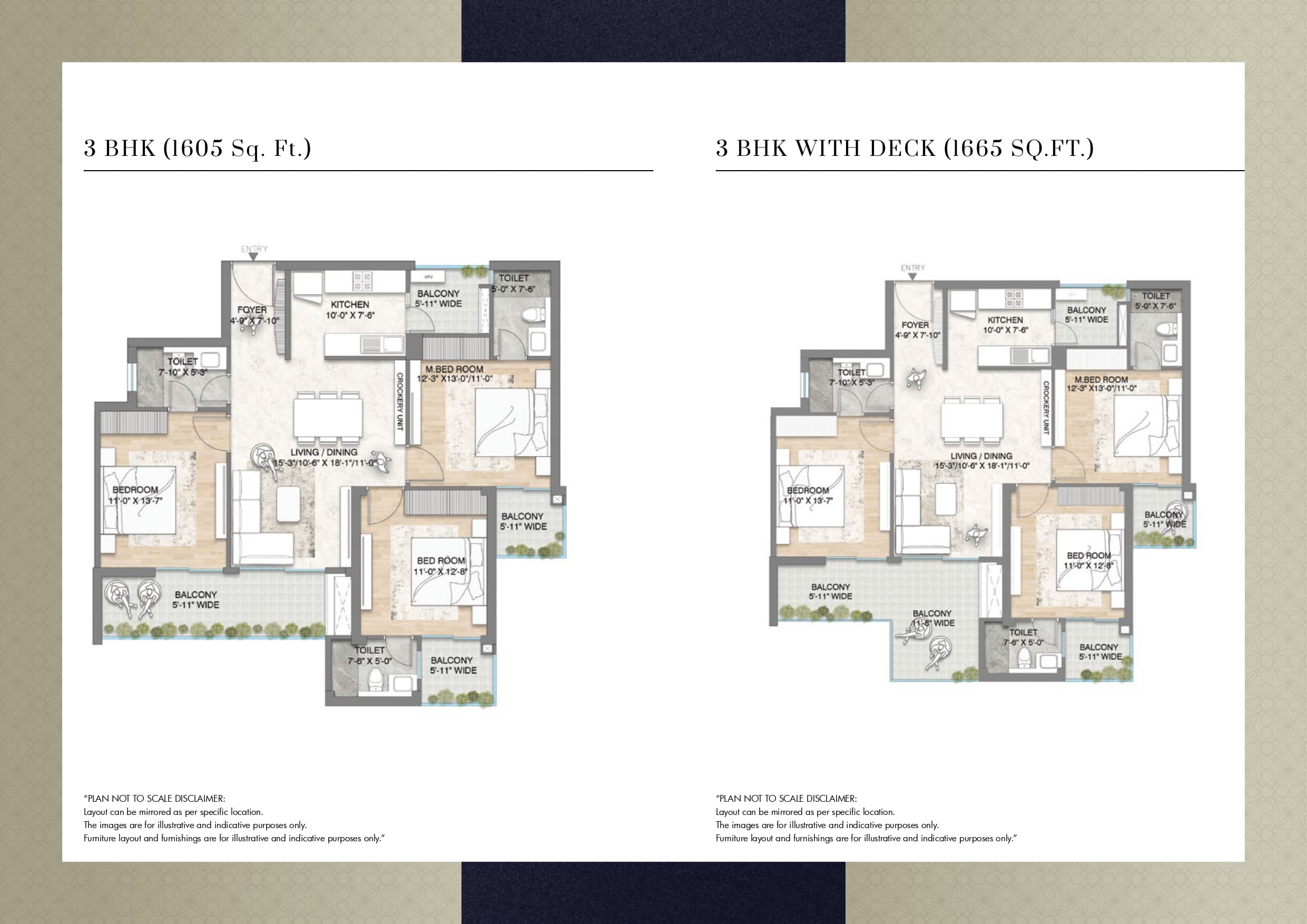 3 BHK floor plan variation 1