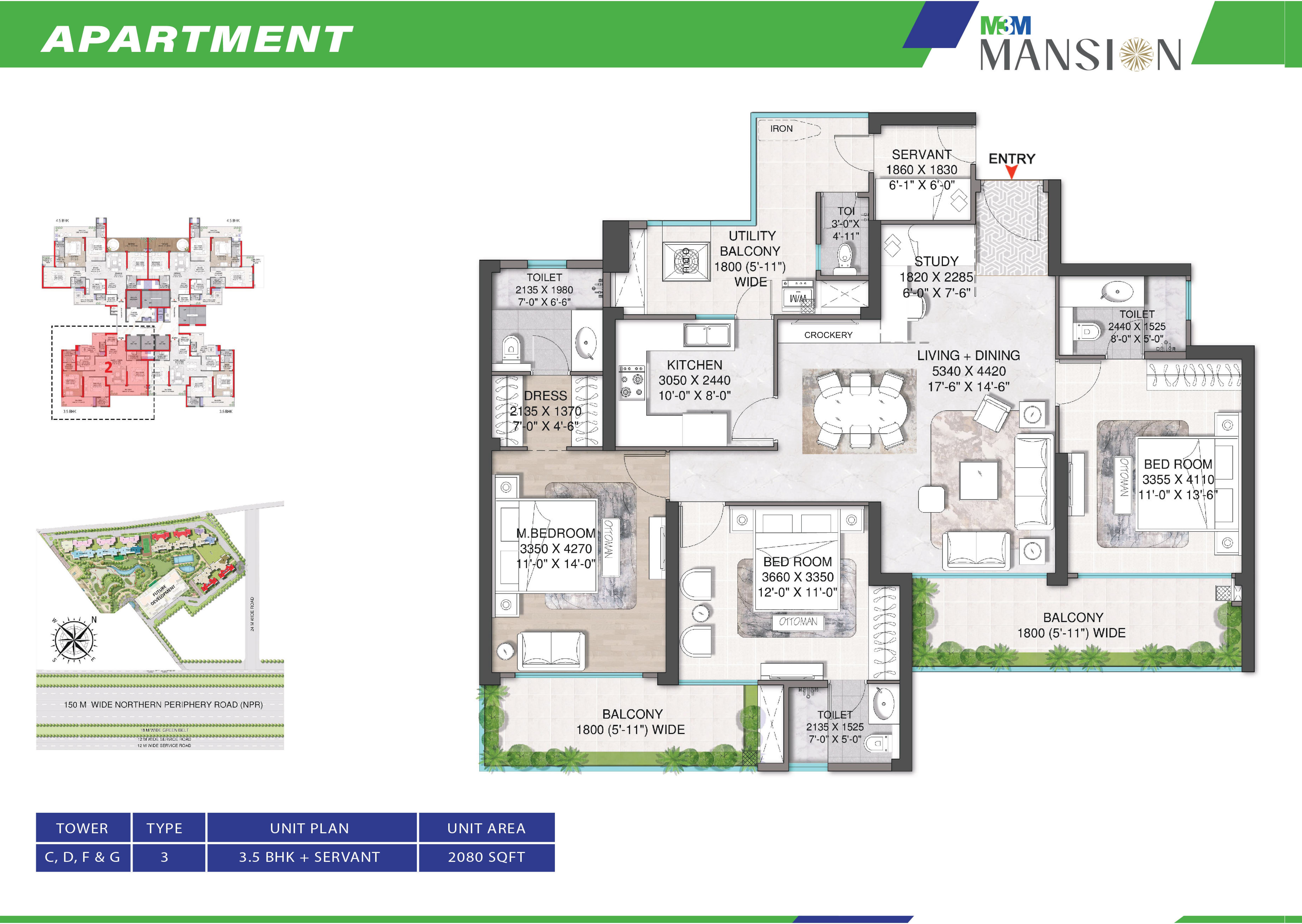 3 BHK floor plan variation 1