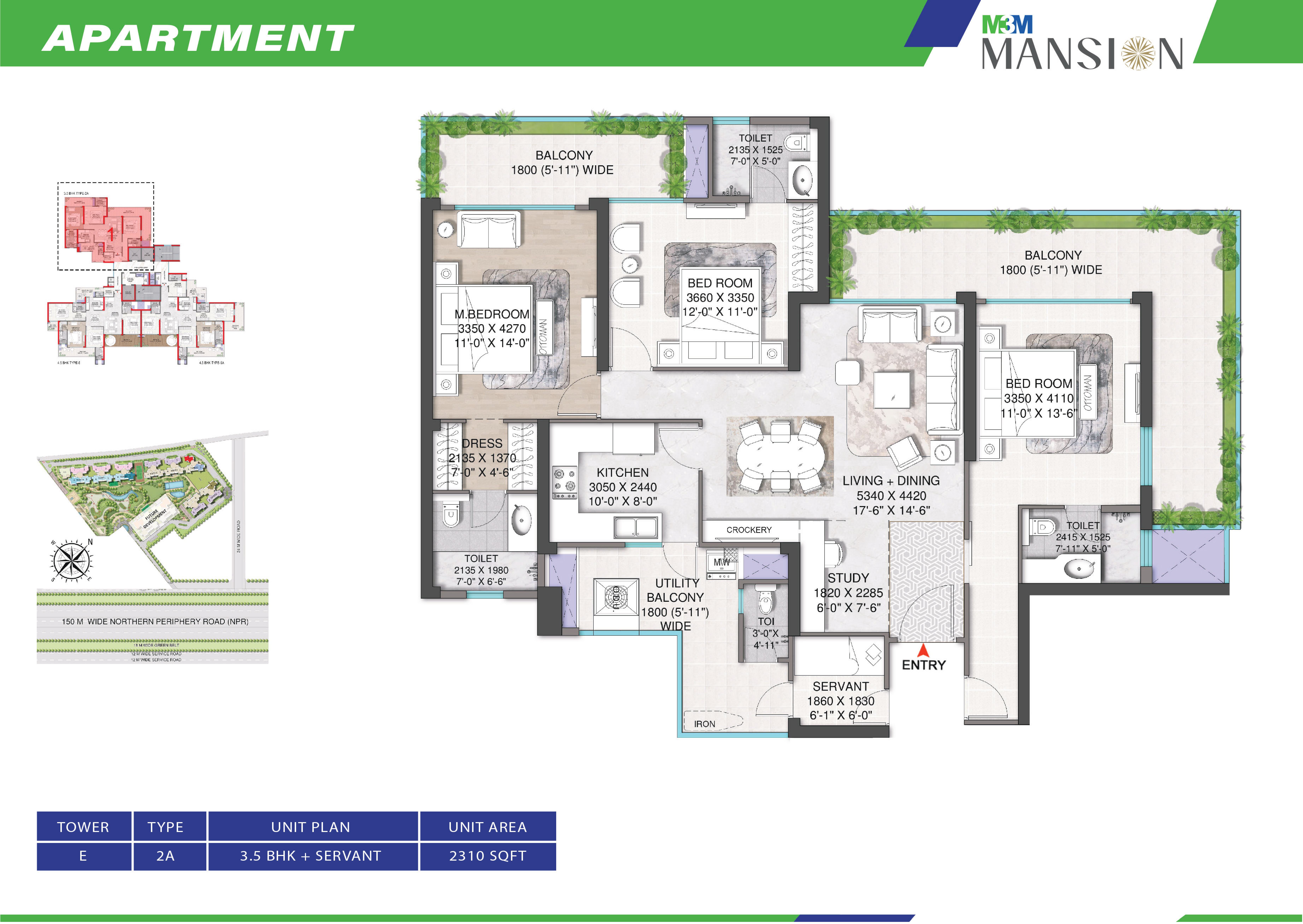 3 BHK floor plan variation 2