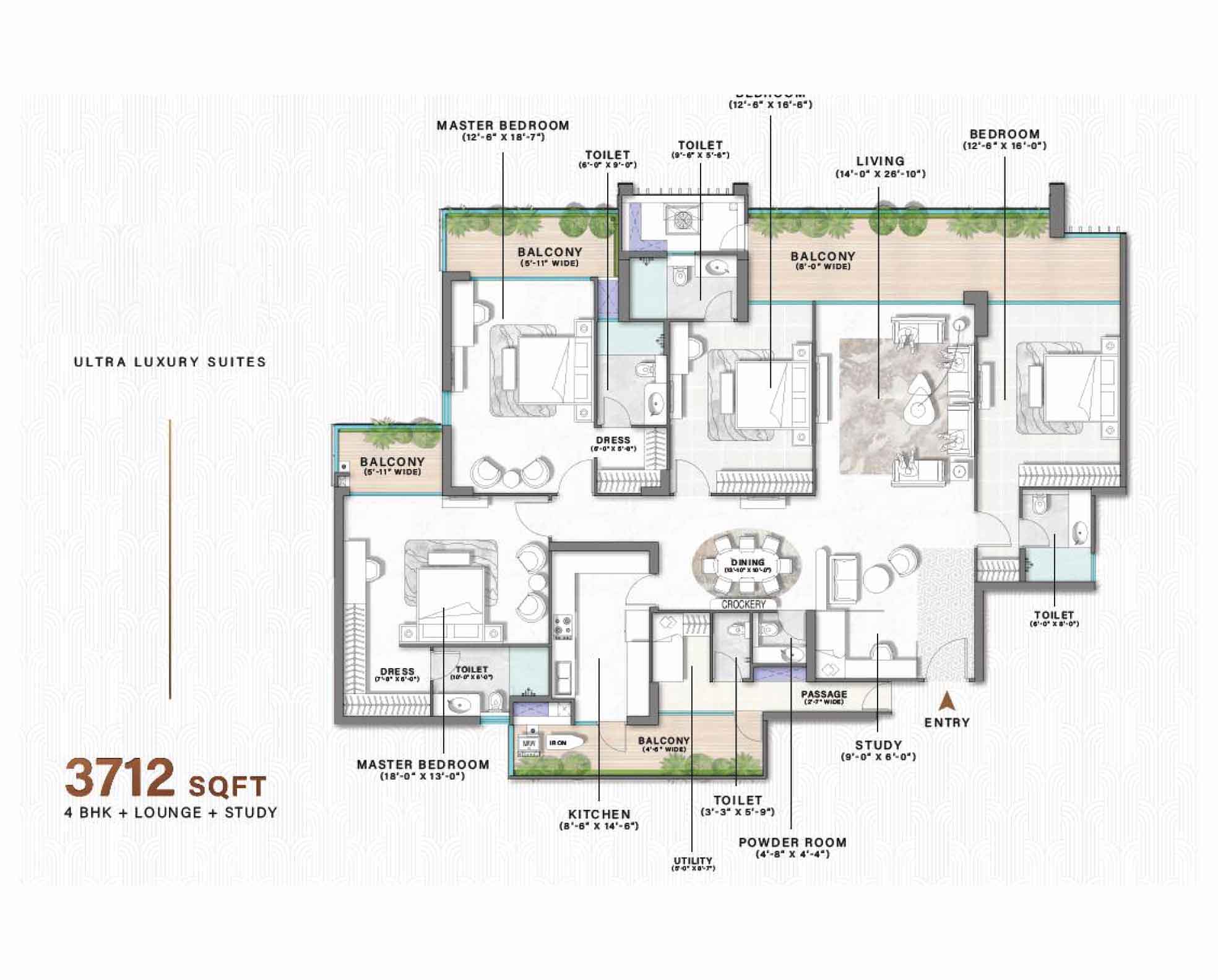 4 BHK floor plan variation 1