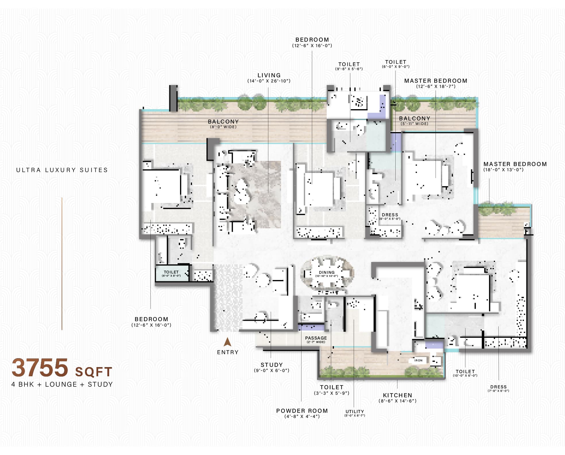 4 BHK floor plan variation 2