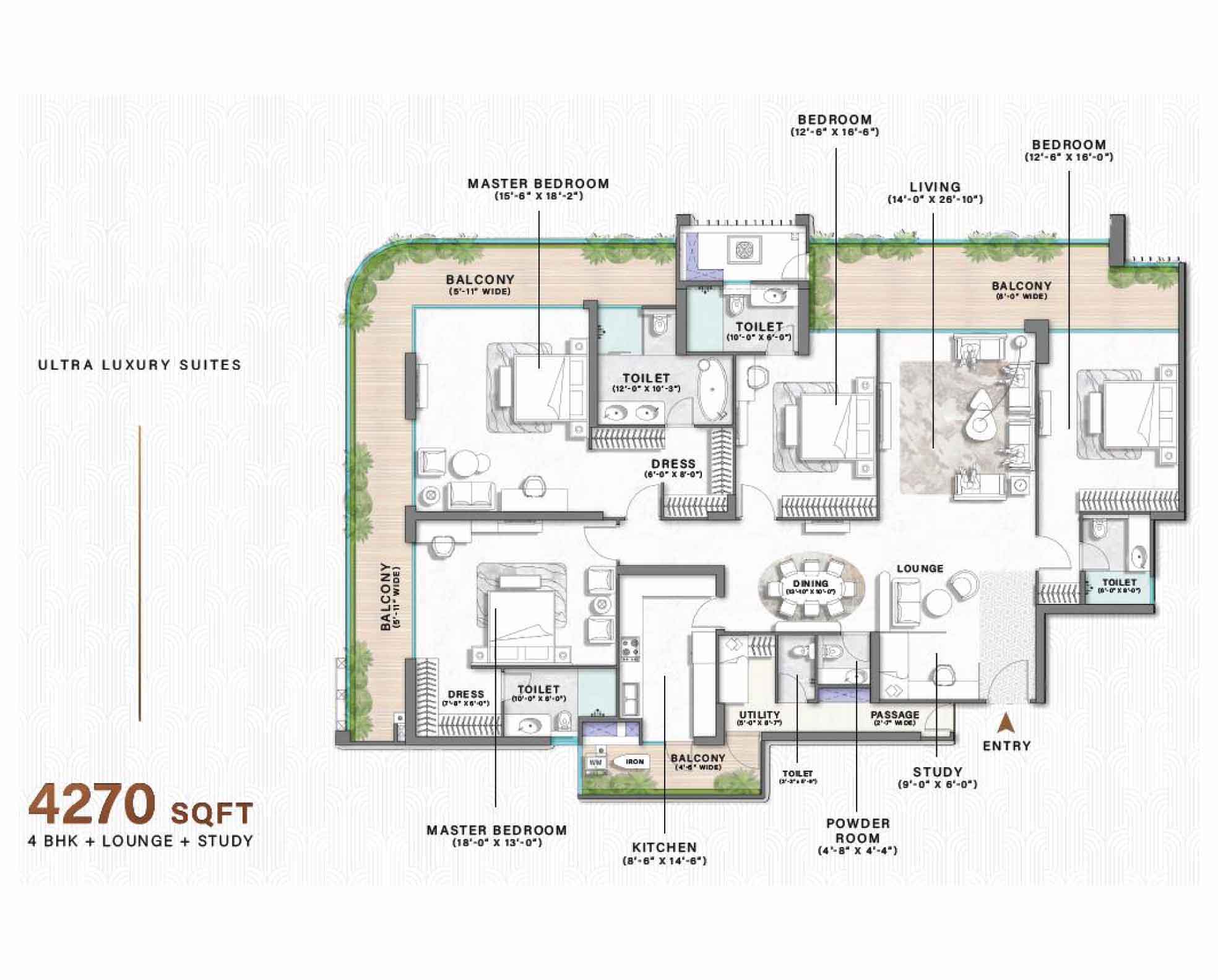 4 BHK floor plan variation 3