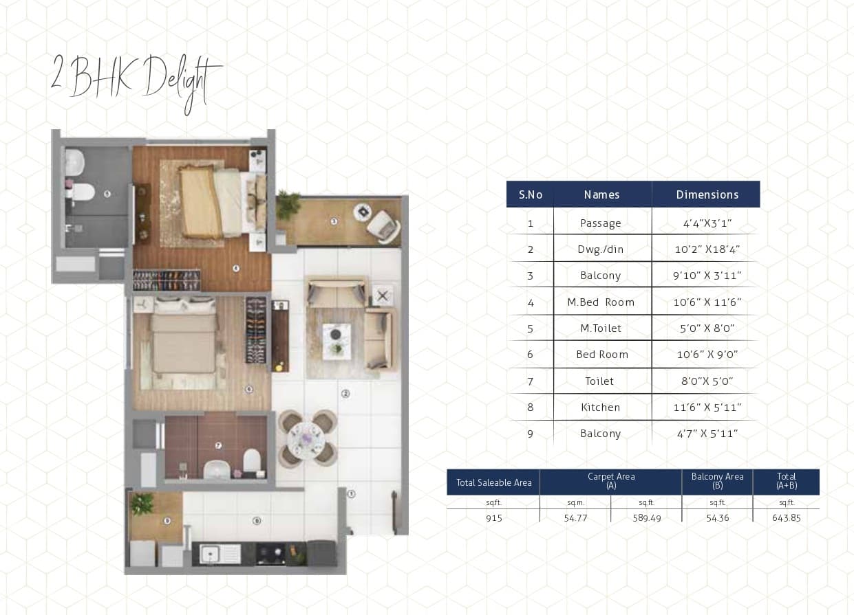 2 BHK floor plan variation 1