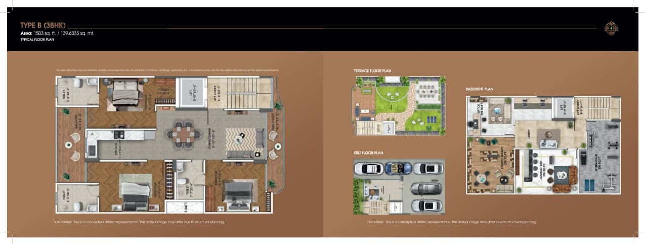 3 BHK floor plan variation 2