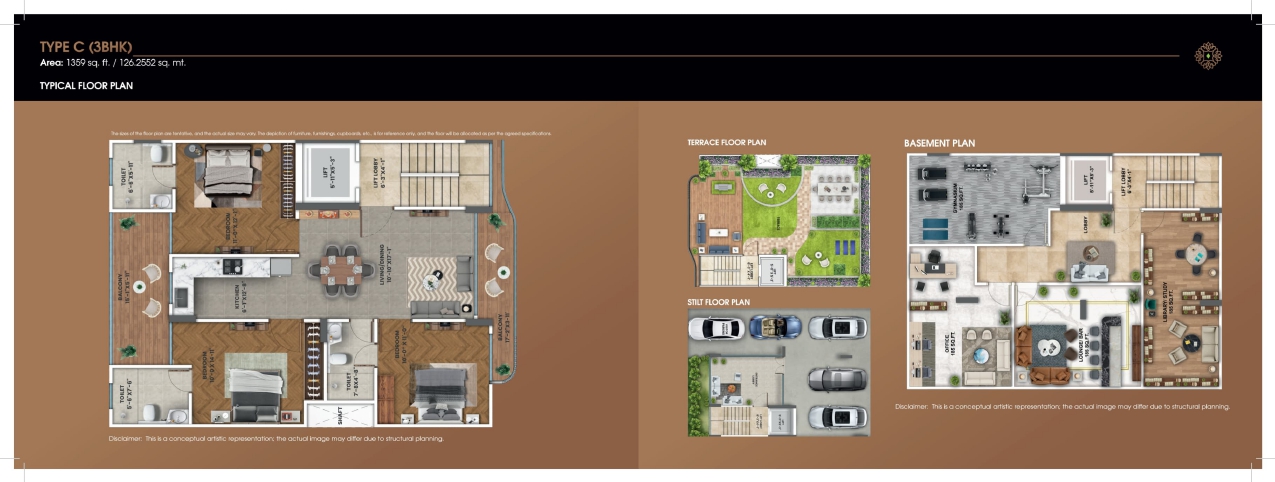 3 BHK floor plan variation 1