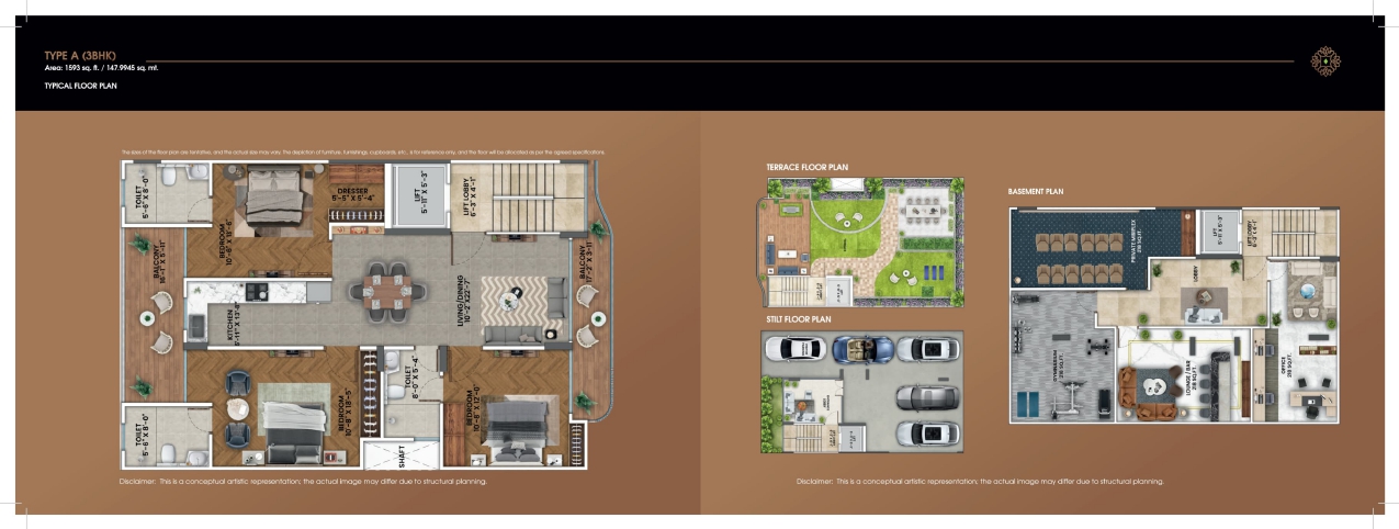 3 BHK floor plan variation 3