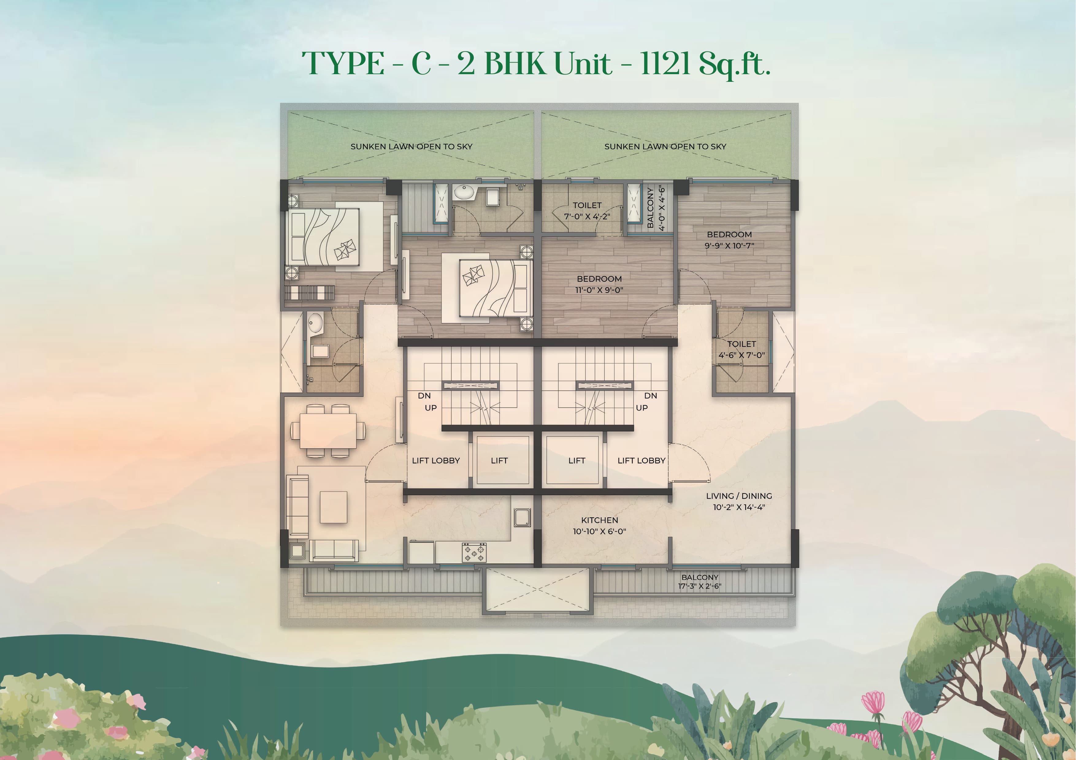 2 BHK floor plan variation 1