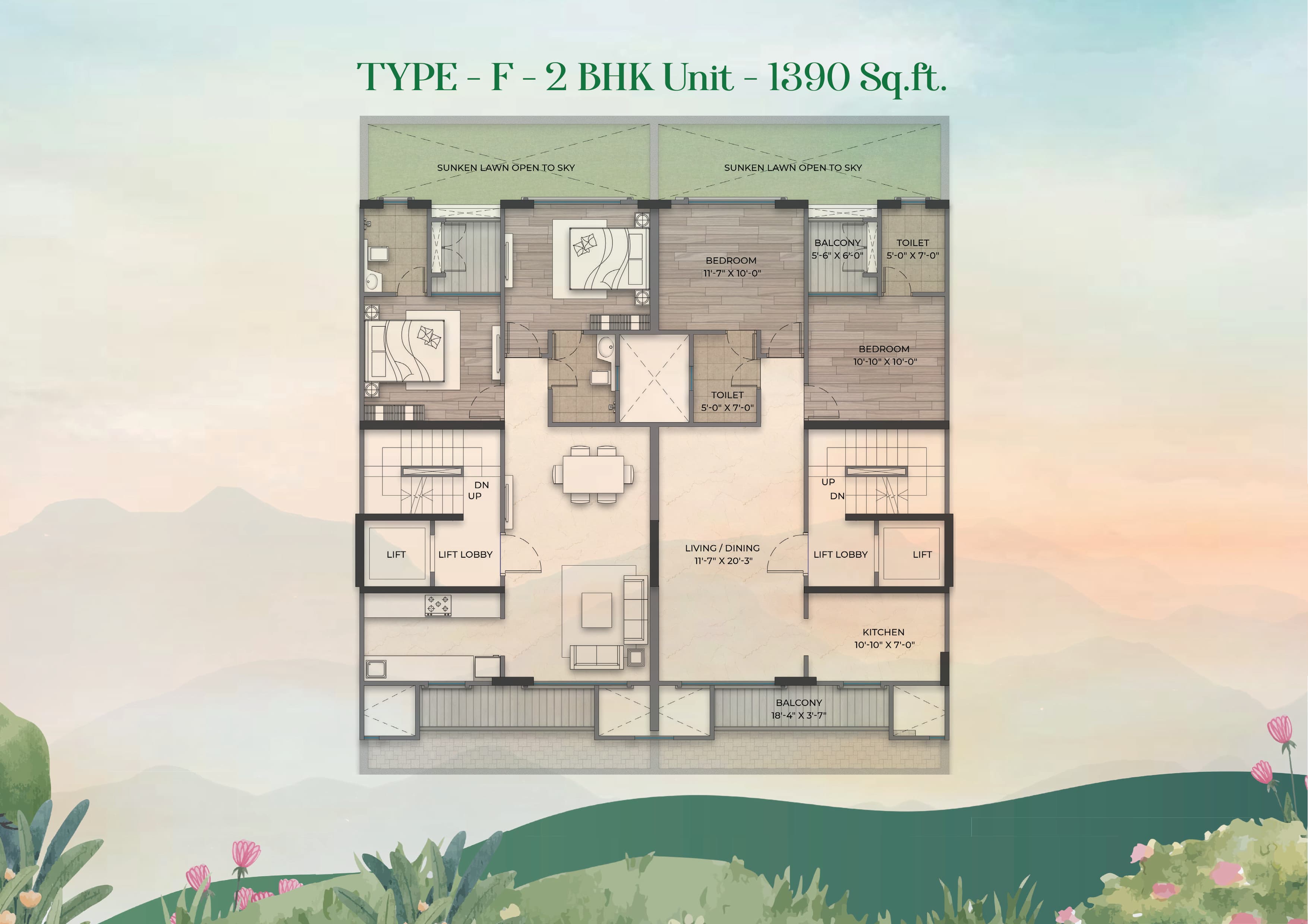 2 BHK floor plan variation 2