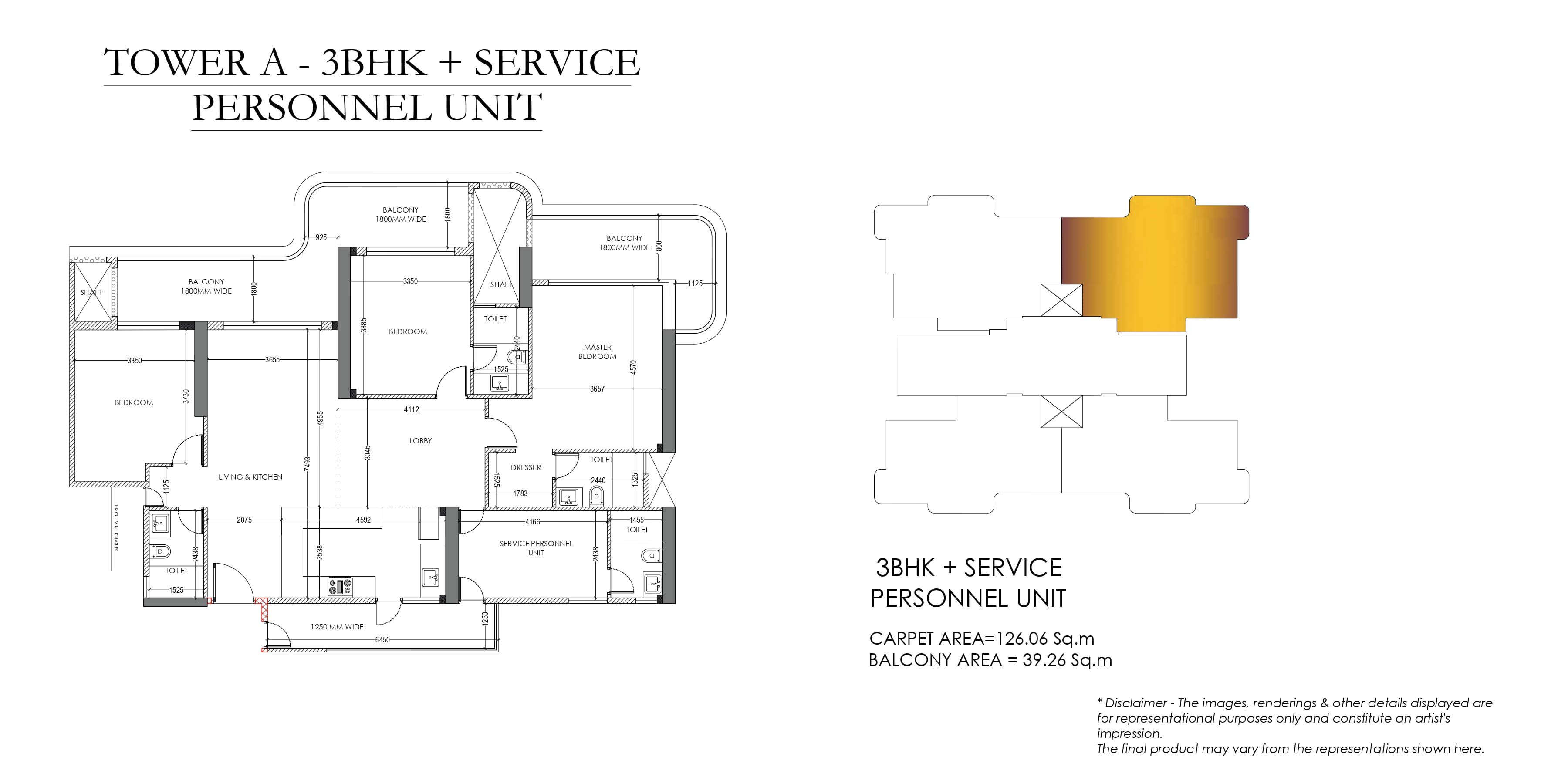 3 BHK floor plan variation 3