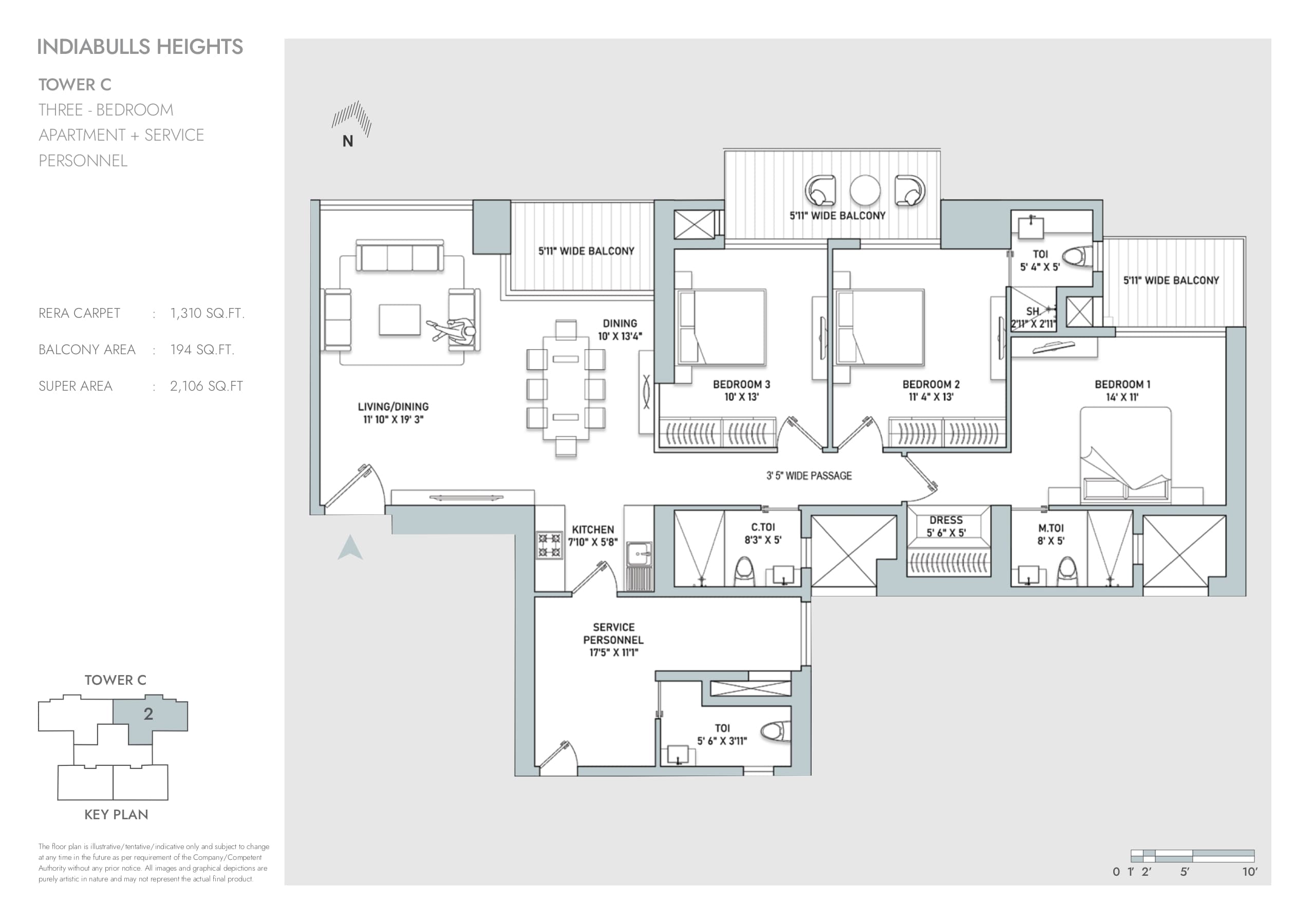 3 BHK floor plan variation 2